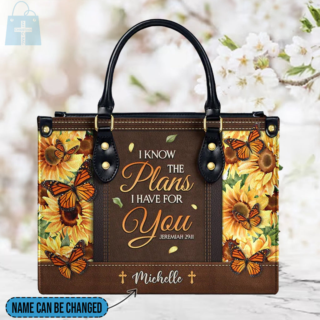 Jeremiah 29:11 Sunflower Butterfly Leather Handbag