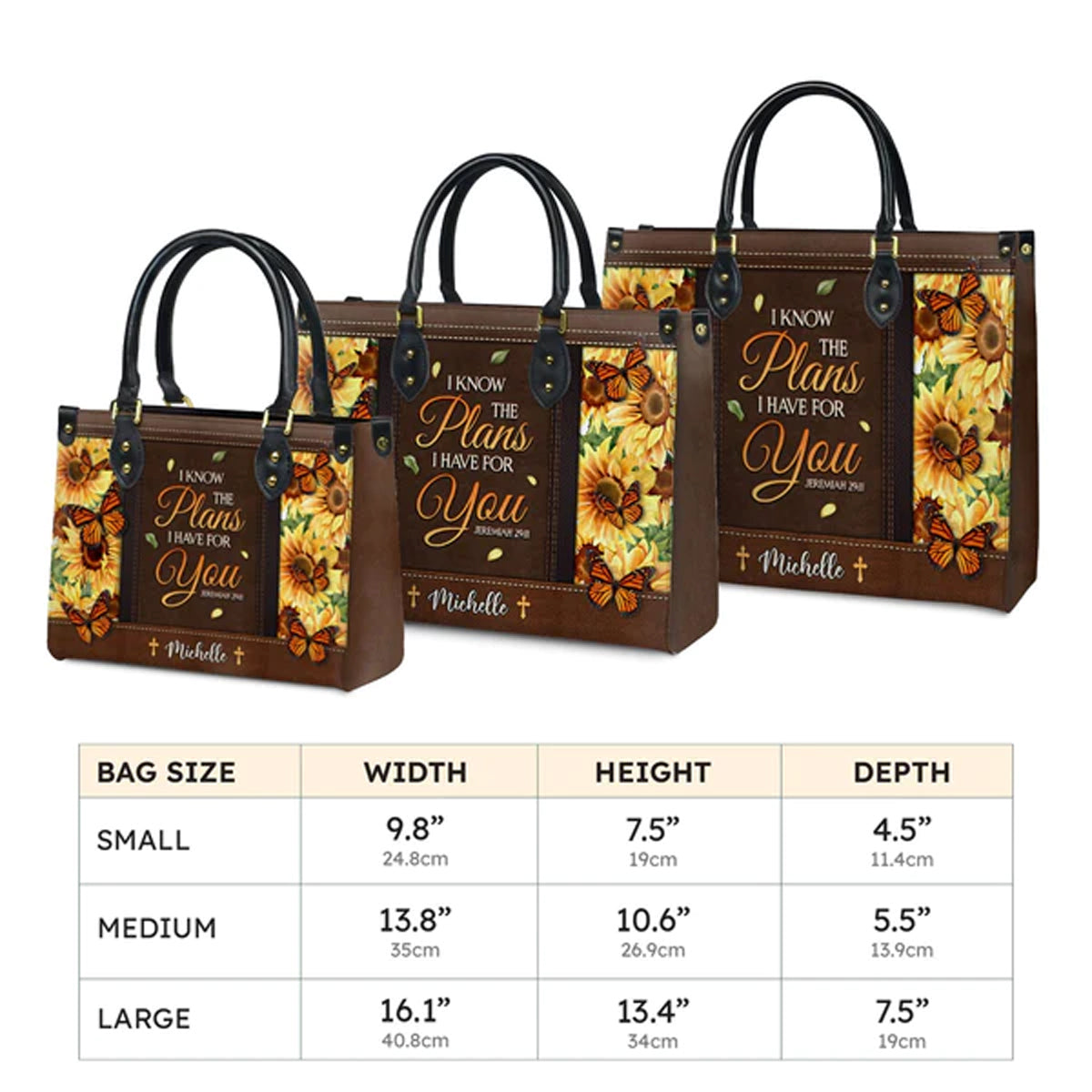 Jeremiah 29:11 Sunflower Butterfly Leather Handbag