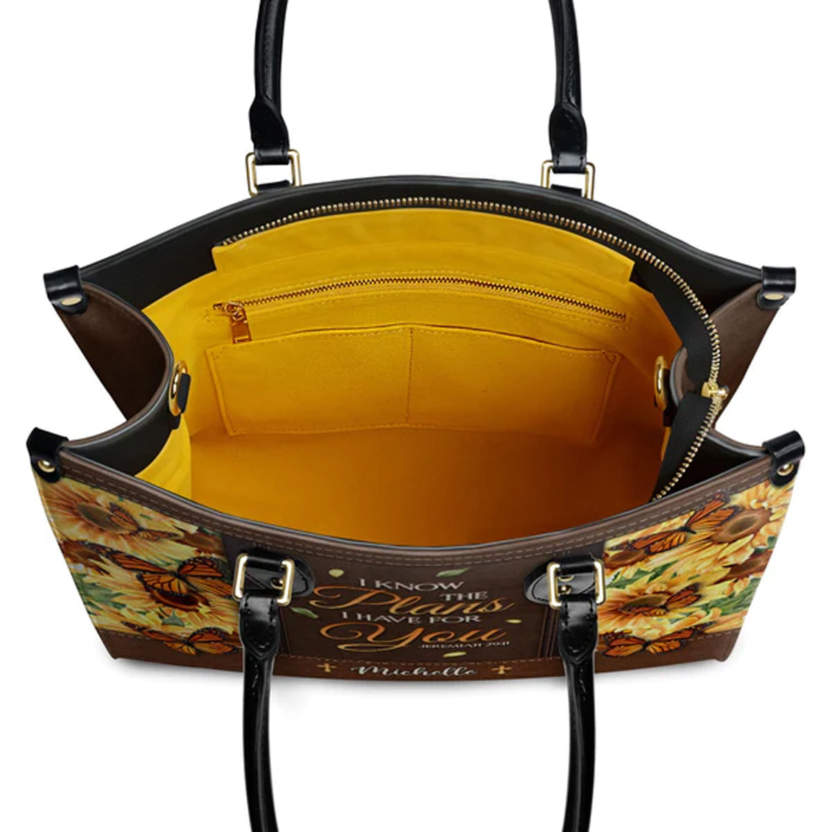 Jeremiah 29:11 Sunflower Butterfly Leather Handbag