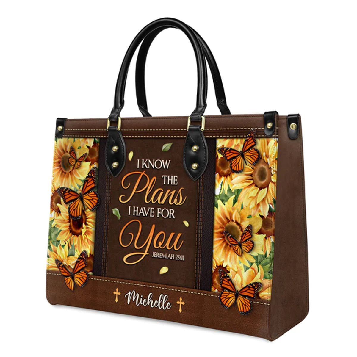 Jeremiah 29:11 Sunflower Butterfly Leather Handbag