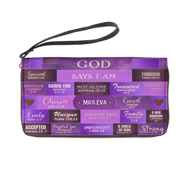 God Says I Am Personalized Clutch Purse