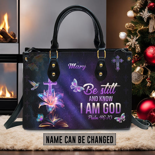 Blessed Is She Personalized Blue Leather Handbag