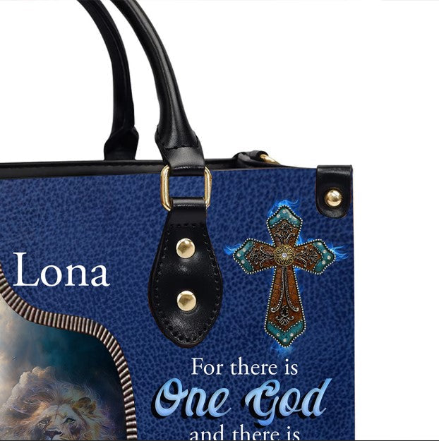 Personalized 1 Timothy 2:5 Blue Leather Handbag