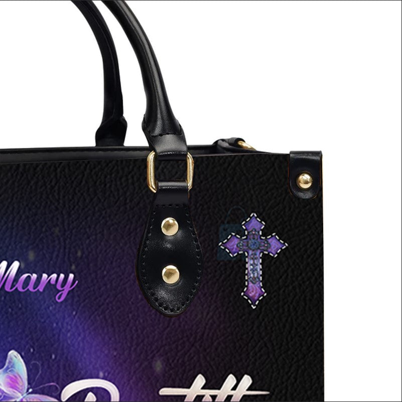 Blessed Is She Personalized Blue Leather Handbag