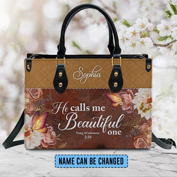 He Calls Me Beautiful One Leather Handbag