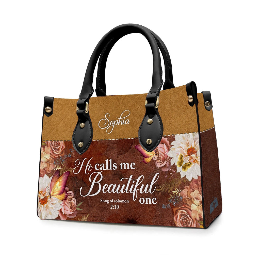 He Calls Me Beautiful One Leather Handbag