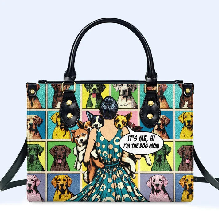 Proud Dog Mom Pop Art Leather Handbag