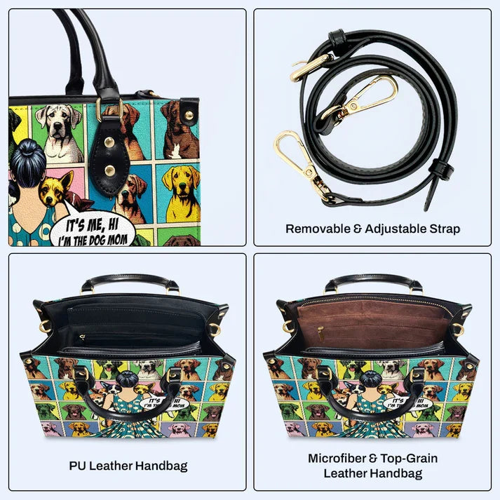 Proud Dog Mom Pop Art Leather Handbag