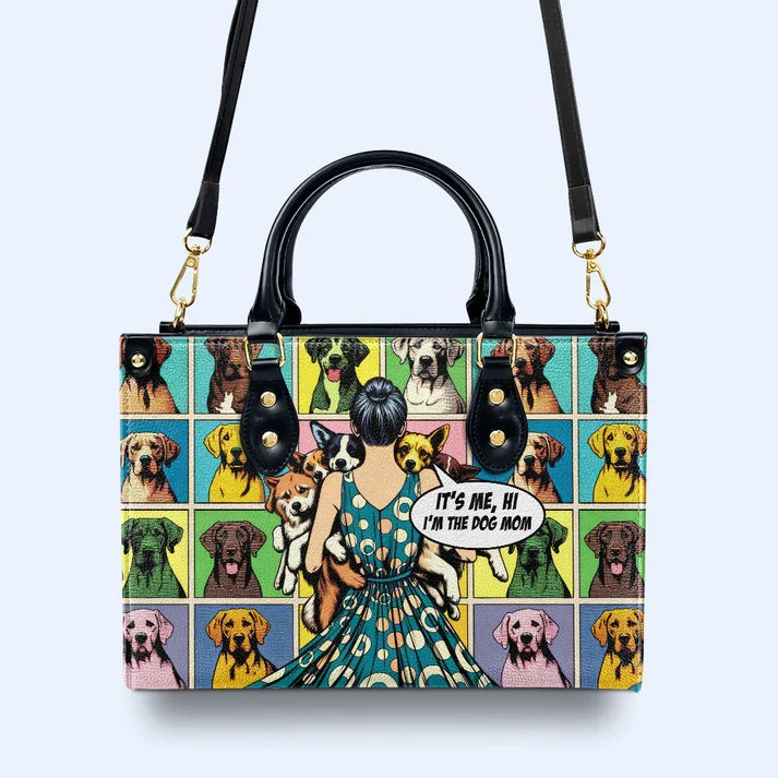 Proud Dog Mom Pop Art Leather Handbag