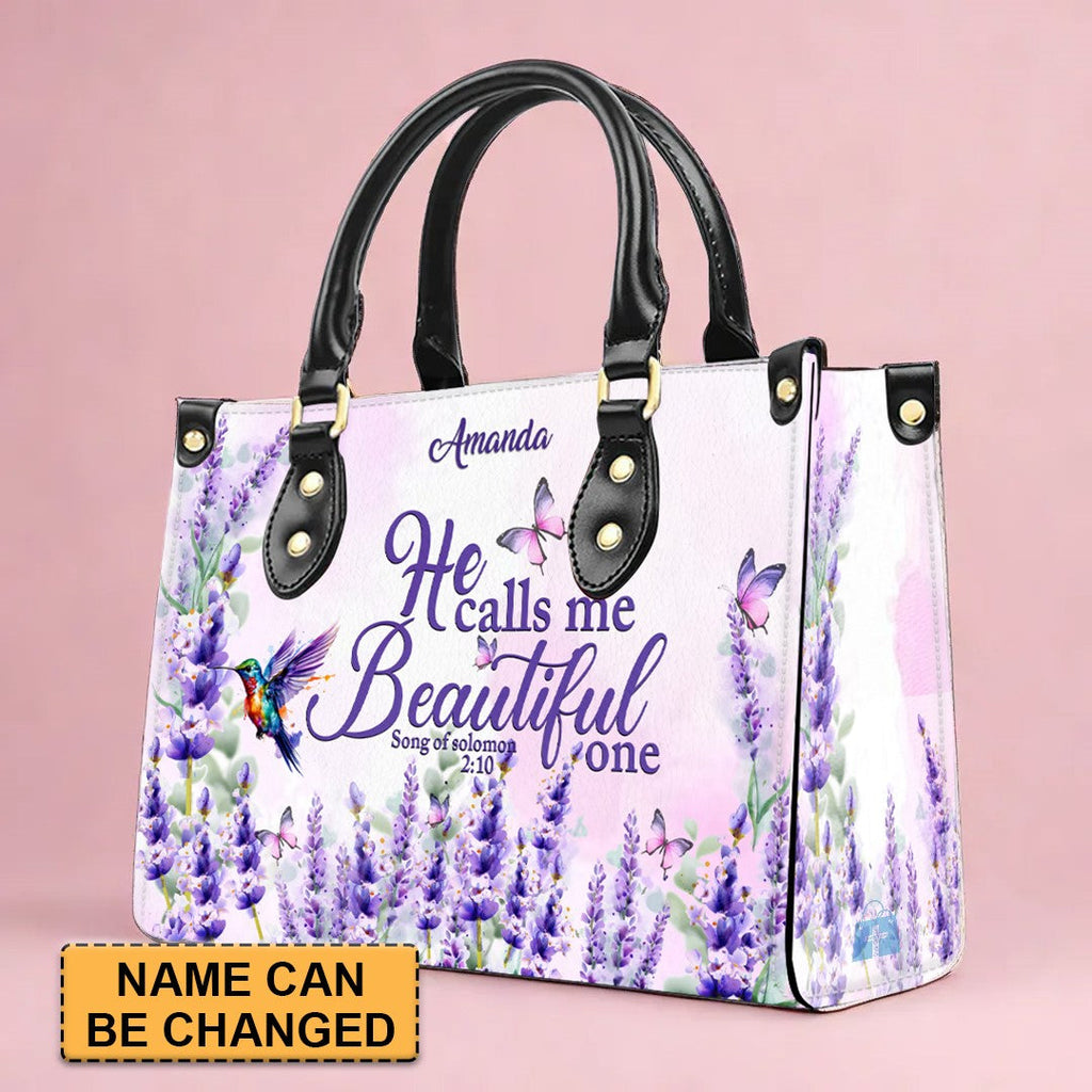 Personalized Lavender Scripture Leather Handbag