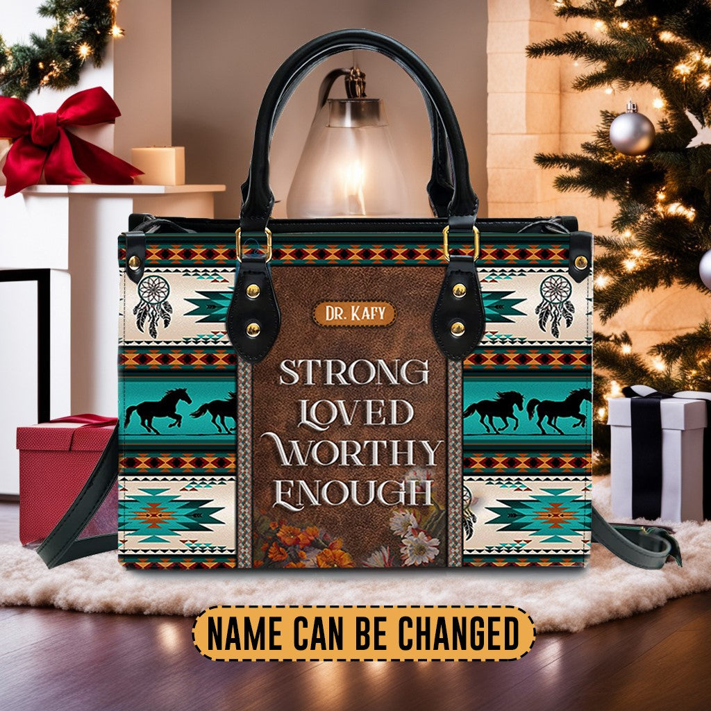 I Am Strong Loved Worthy Leather Handbag