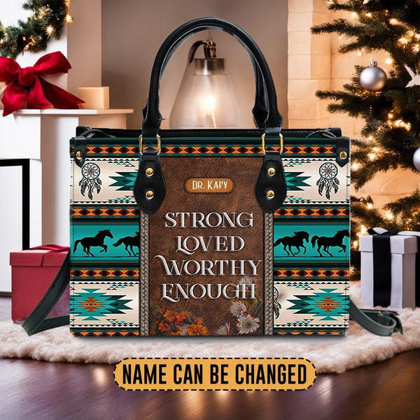 I Am Strong Loved Worthy Leather Handbag