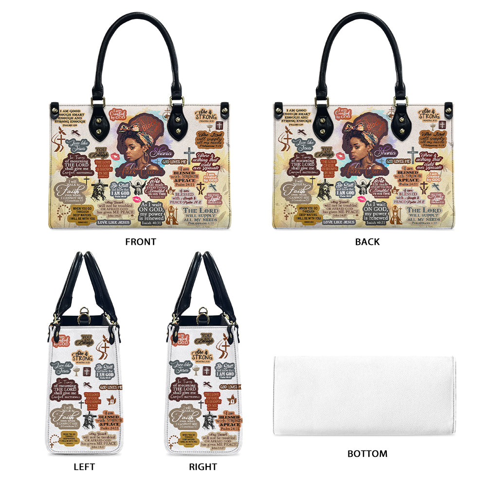 Personalized Black Woman Faith Leather Handbag