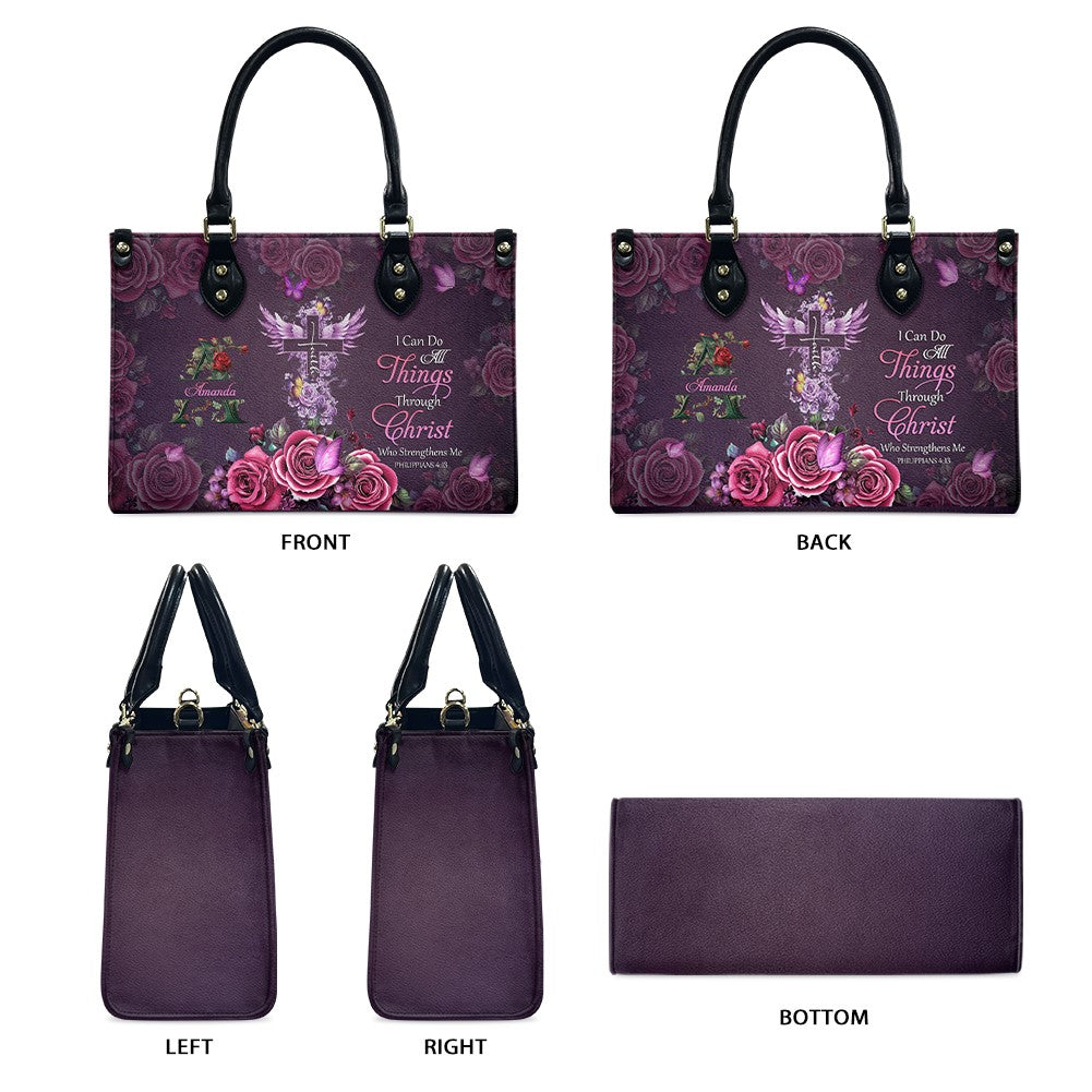 Personalized Christian Floral Leather Handbag