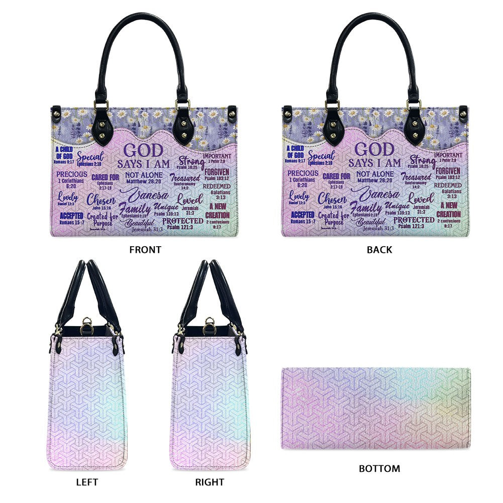 God Says I Am Monogram Leather Tote Bag
