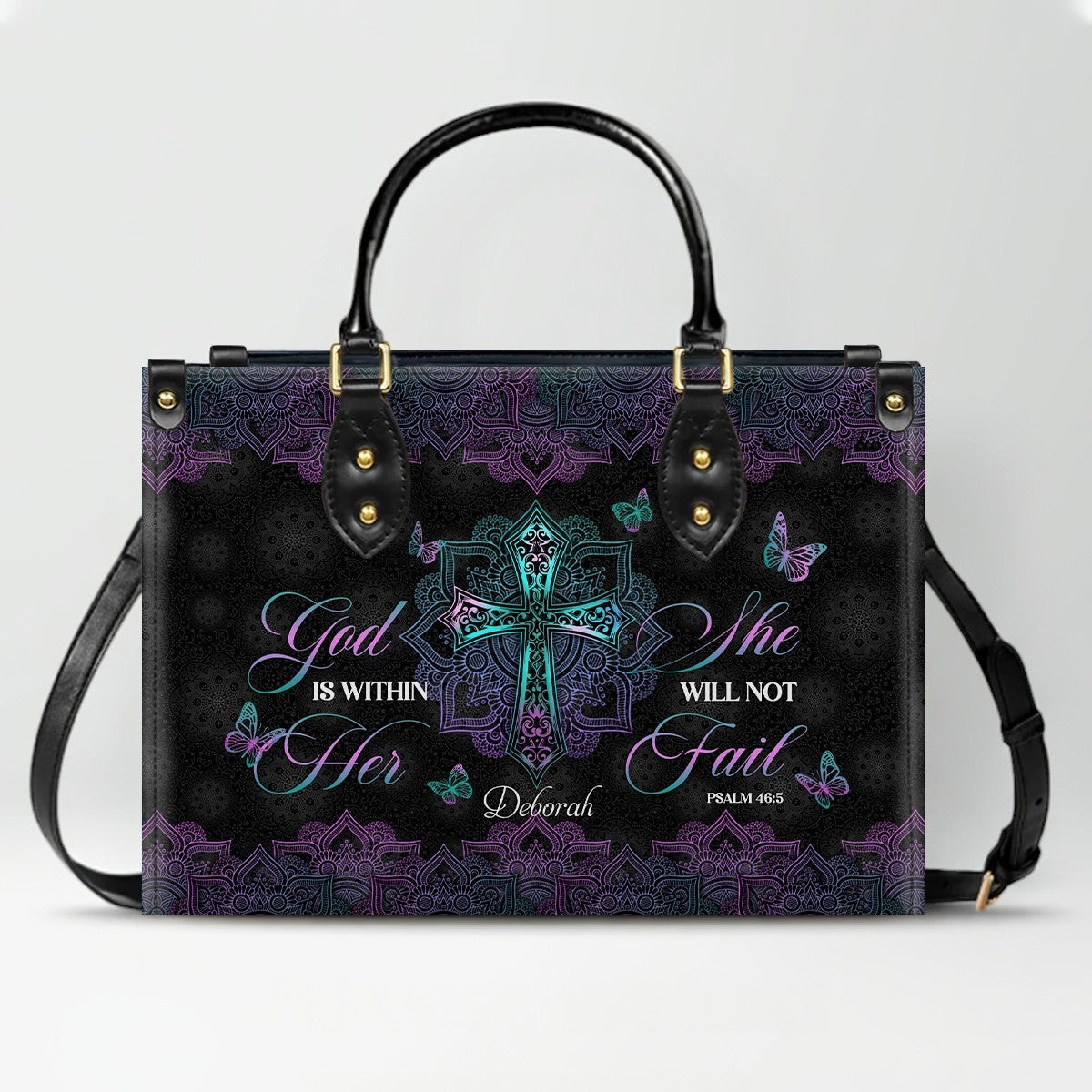 Psalm 46:5 Mandala Personalized Leather Handbag