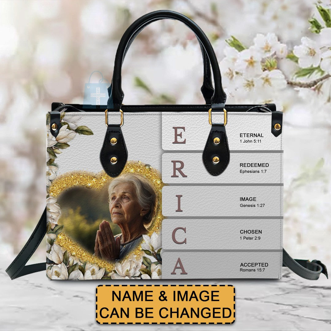 Personalized Sacred Name Leather Tote Bag