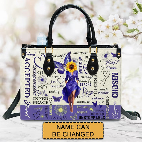 God Says I Am Personalized Leather Tote Bag