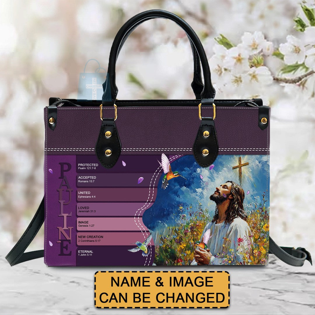 Personalized Sacred Name Leather Tote Bag