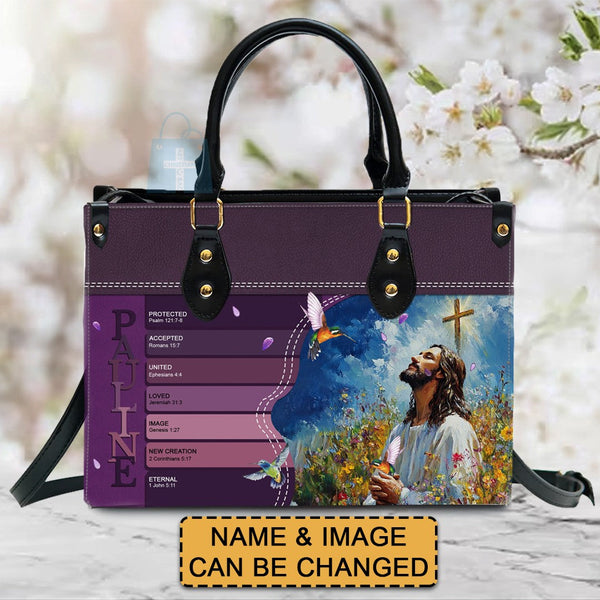 Personalized Sacred Name Leather Tote Bag