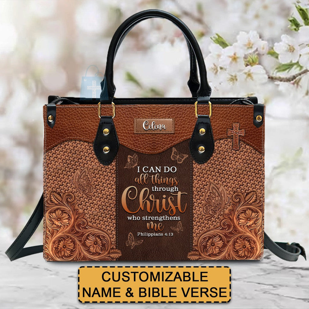 Personalized Faith & Strength Leather Handbag