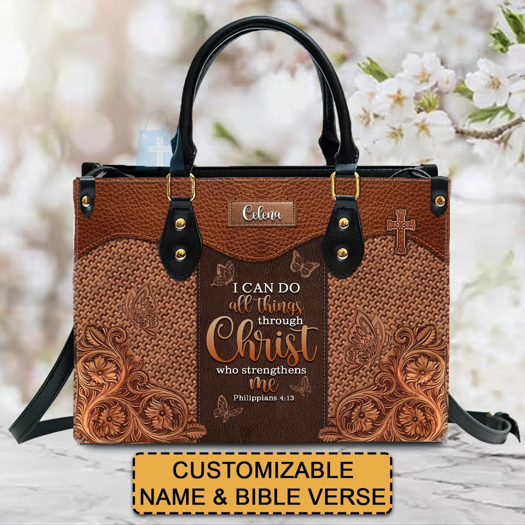 Personalized Faith & Strength Leather Handbag