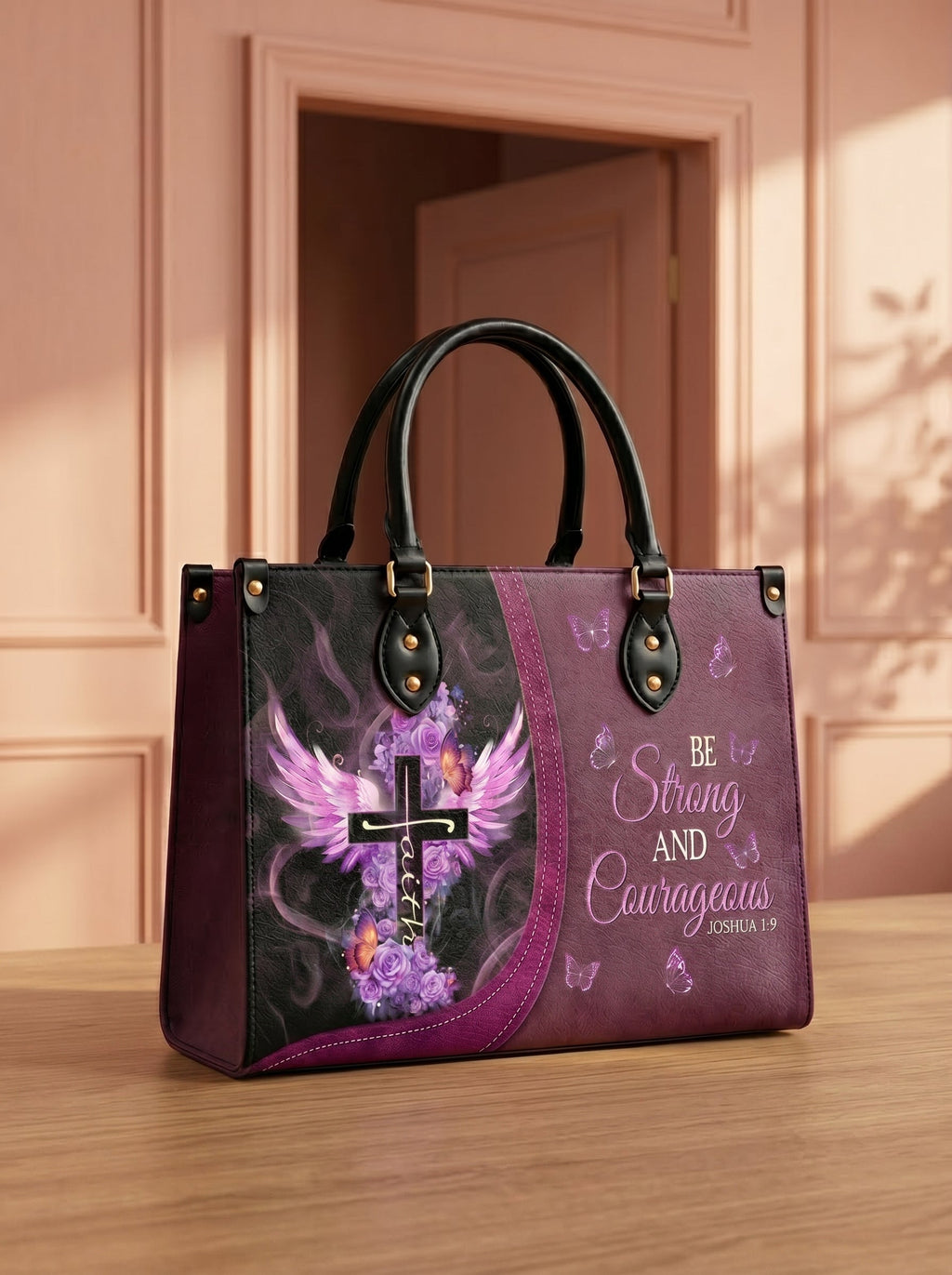 Courage Joshua 1:9 Bible Verse Leather Handbag