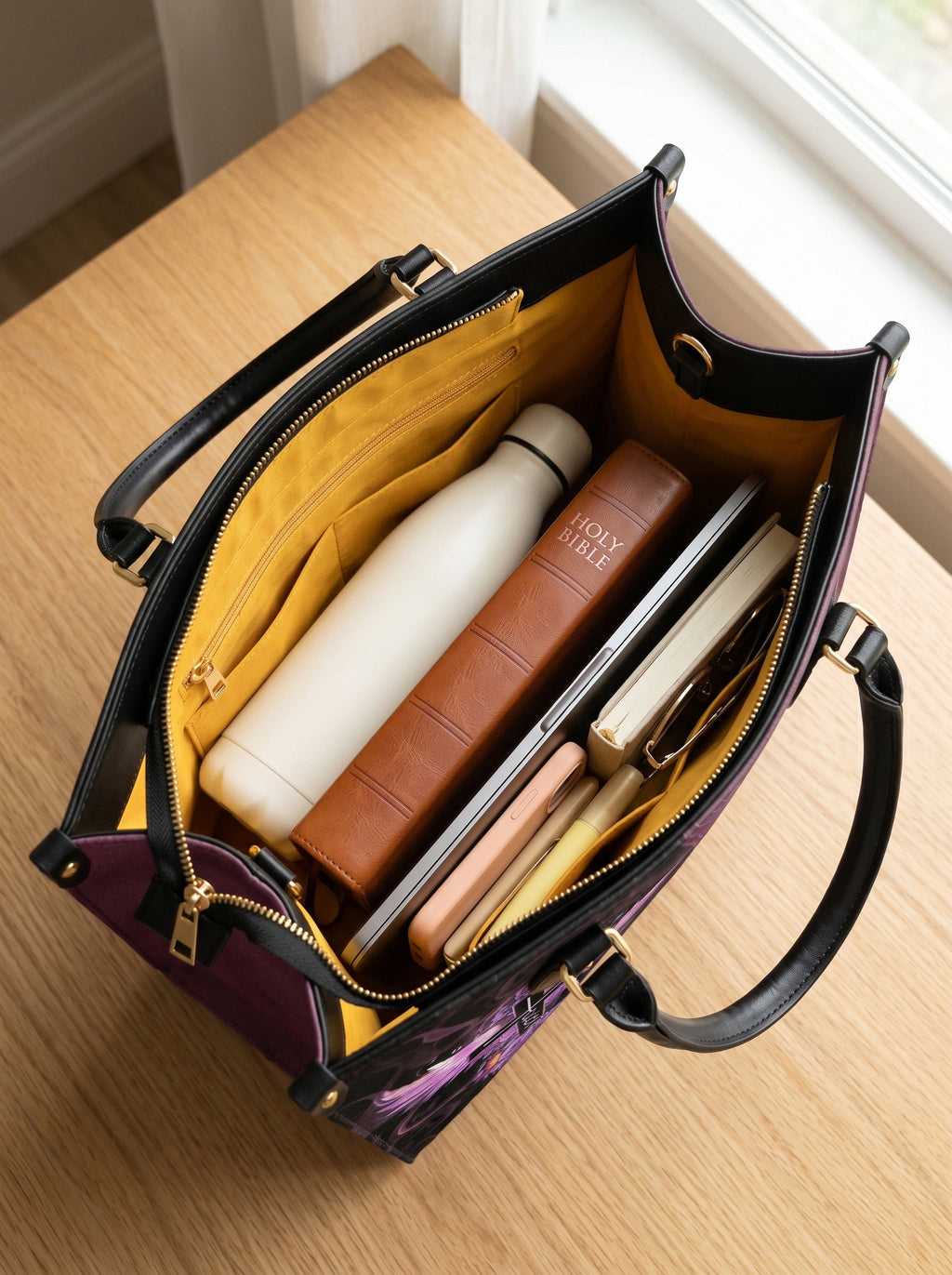Courage Joshua 1:9 Scripture Leather Handbag