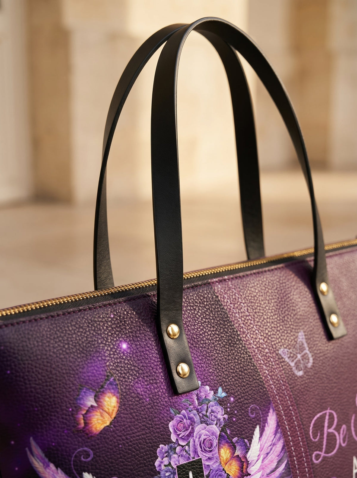 Courage Joshua 1:9 Christian Leather Tote Bag