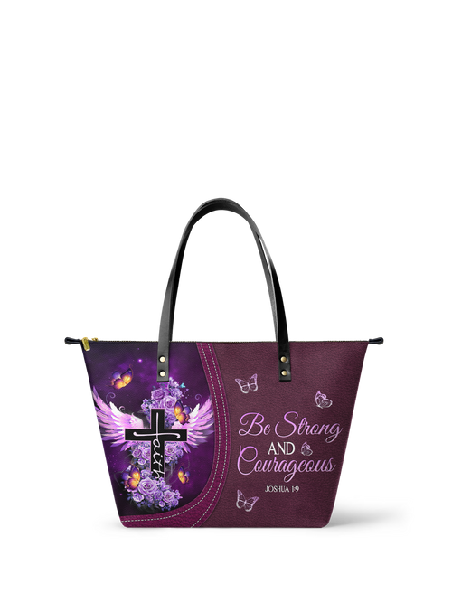 Courage Joshua 1:9 Christian Leather Tote Bag
