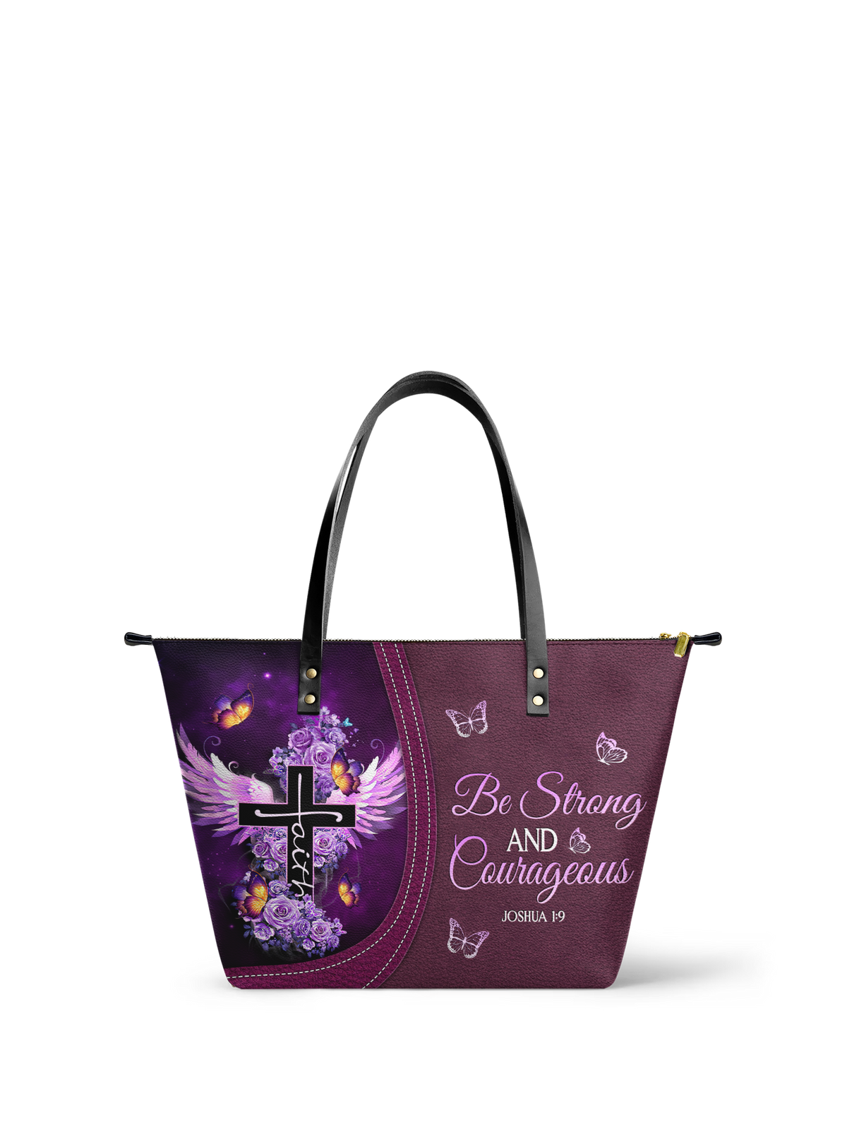 Courage Joshua 1:9 Leather Tote Bag