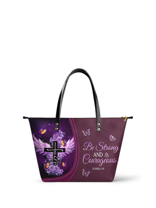 Courage Joshua 1:9 Leather Tote Bag