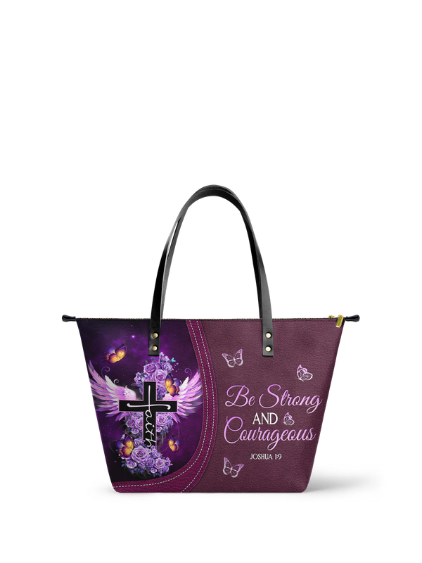 Courage Joshua 1:9 Leather Tote Bag