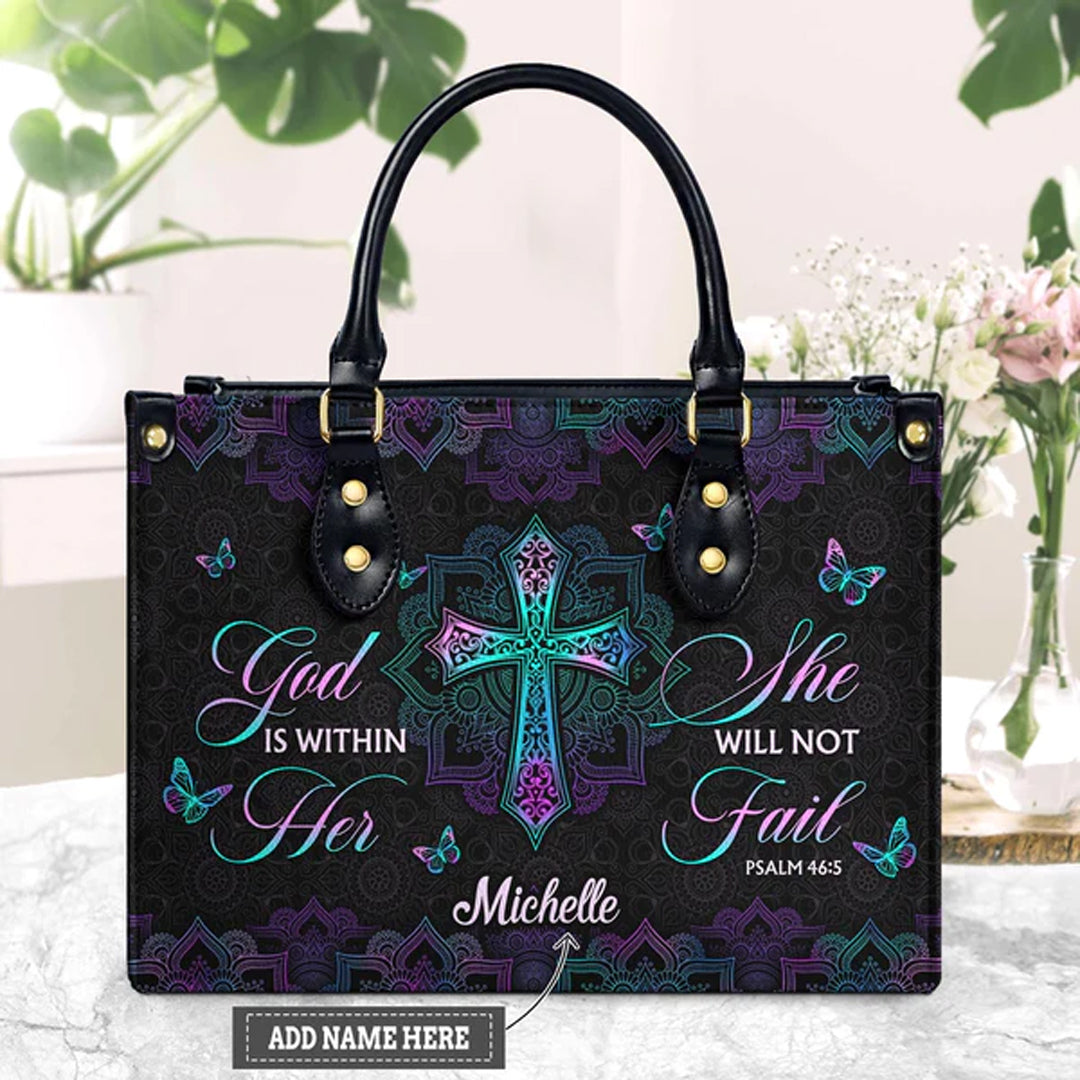Psalm 46:5 Mandala Personalized Leather Handbag