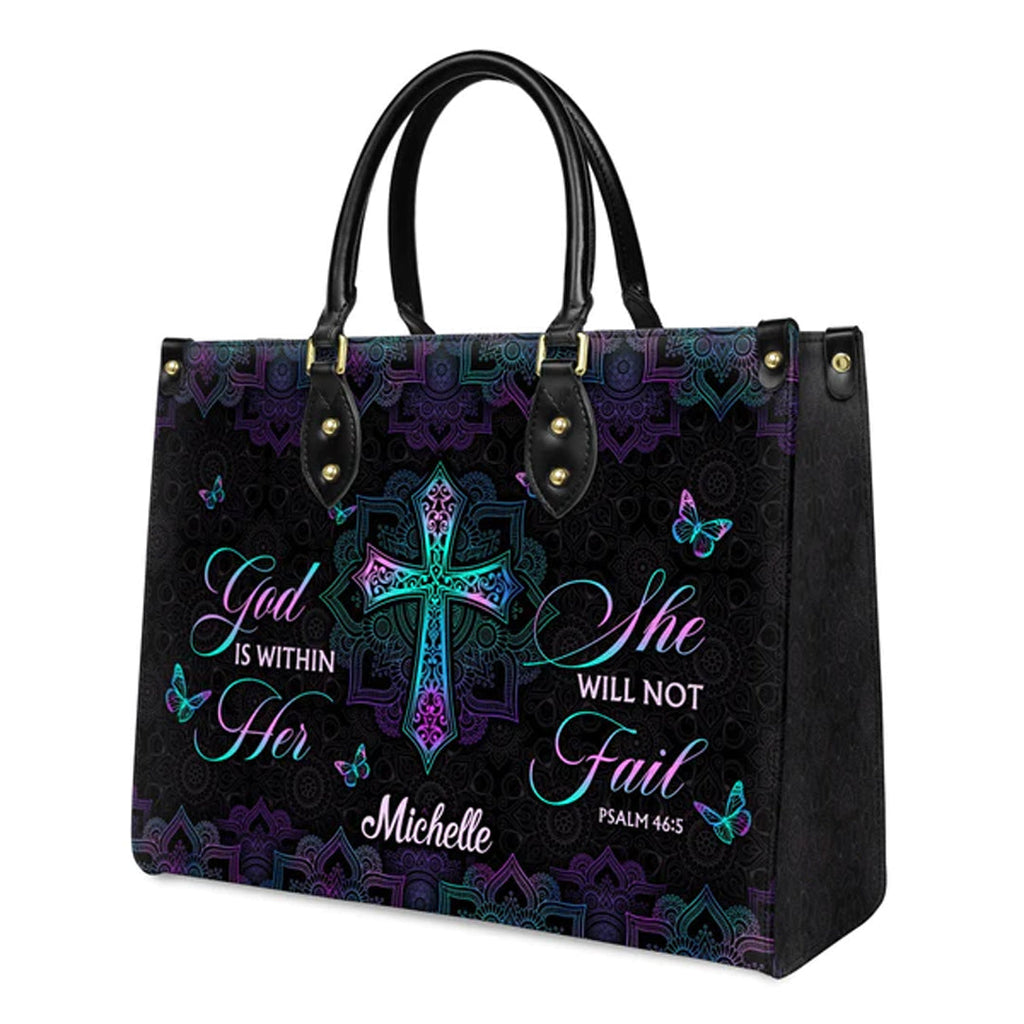 Psalm 46:5 Mandala Personalized Leather Handbag