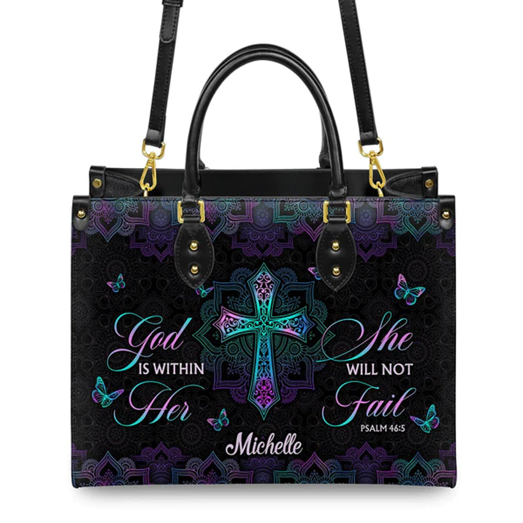 Psalm 46:5 Mandala Personalized Leather Handbag