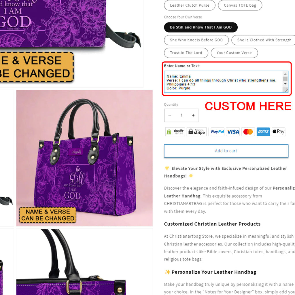 Personalized Floral Christian Leather Handbag