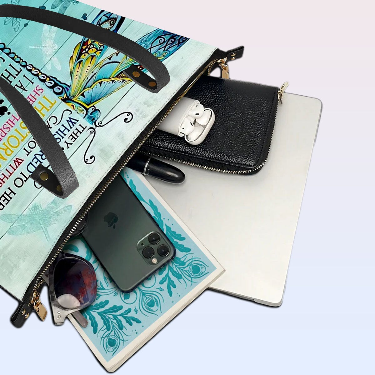 Personalized Dragonfly Bible Verse Leather Tote