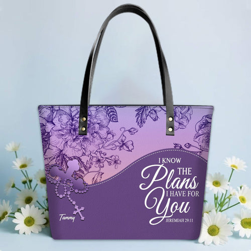 Custom Name Bible Verse Leather Tote Bag