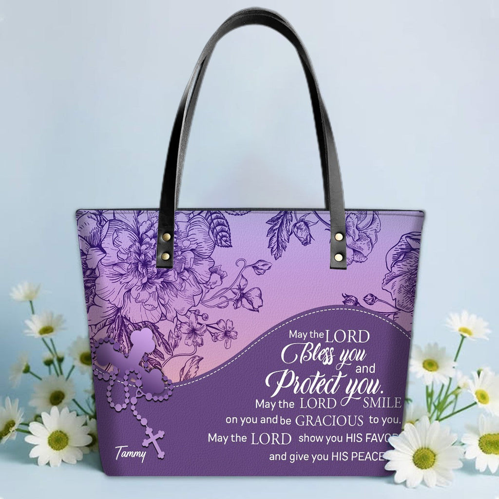 Custom Name Bible Verse Leather Tote Bag