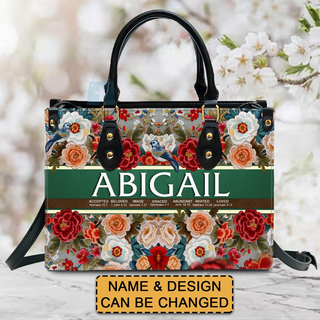 Personalized Sacred Name Purple Leather Handbag