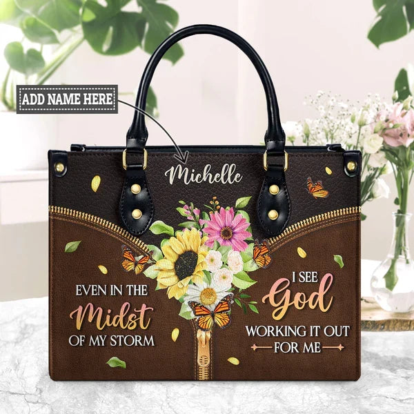 Inspirational Butterfly Flower Leather Bag