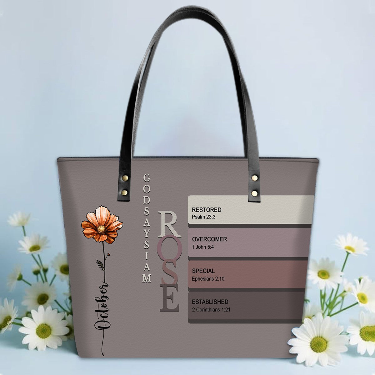 Personalized Bible Verse Leather Tote Bag