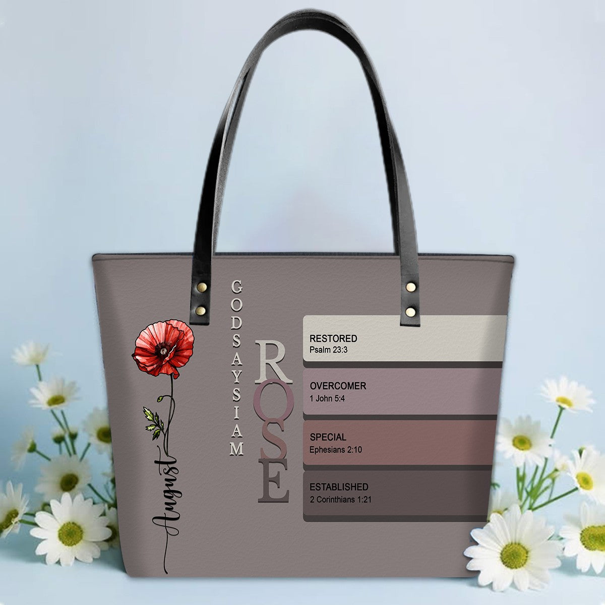 Personalized Bible Verse Leather Tote Bag