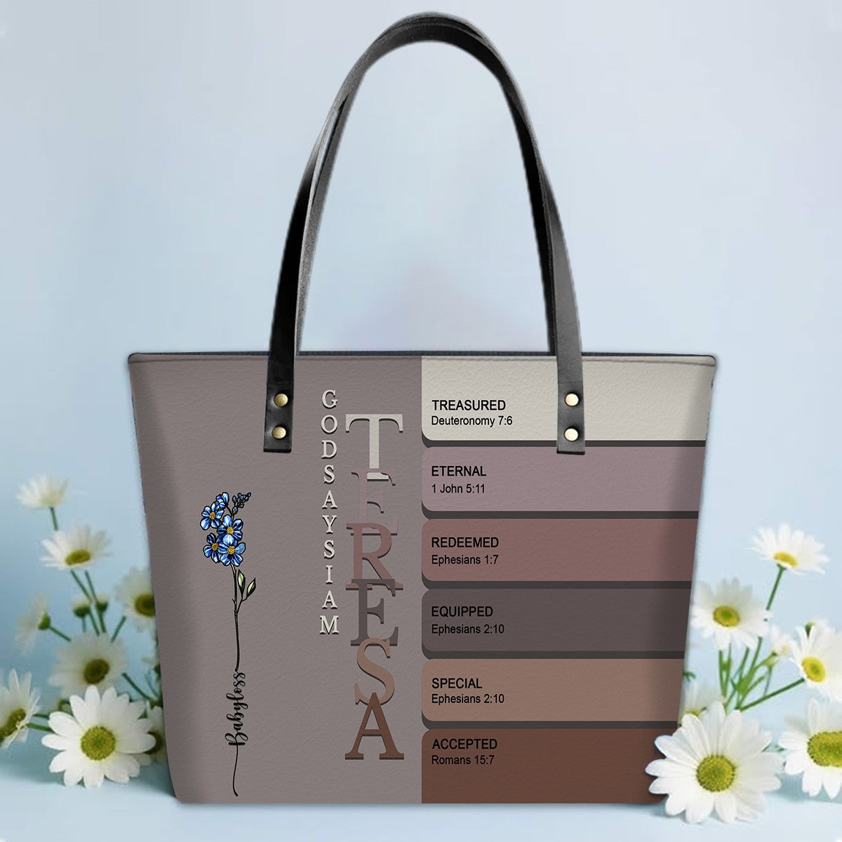 Personalized Bible Verse Leather Tote Bag