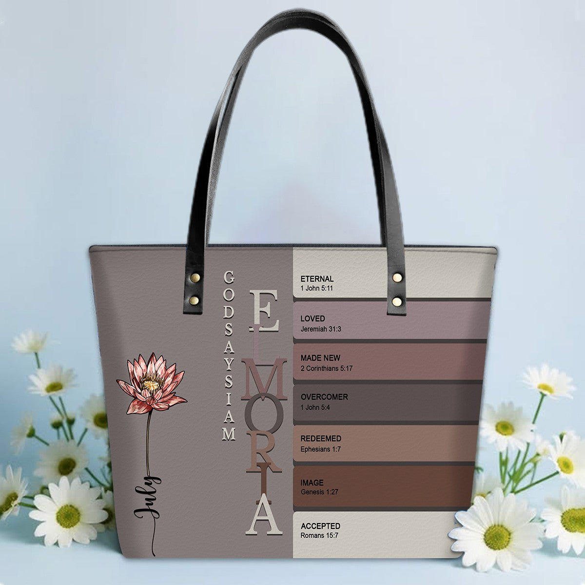 Personalized Bible Verse Leather Tote Bag