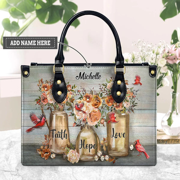 Faith Hope Love Personalized Leather Handbag