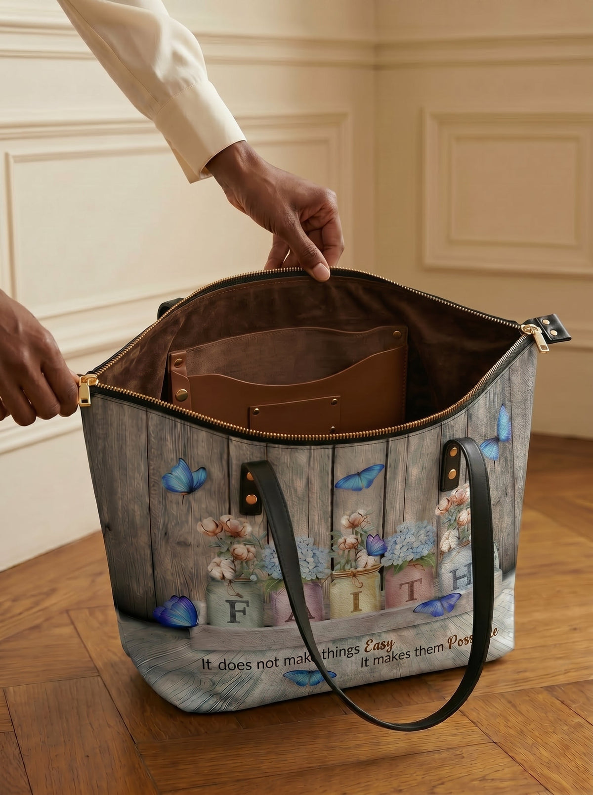 Faith Christian Leather Tote Bag