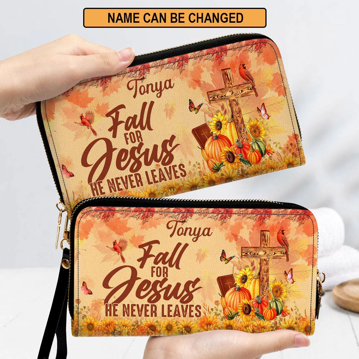 Fall For Jesus Butterfly & Sunflower Clutch Purse