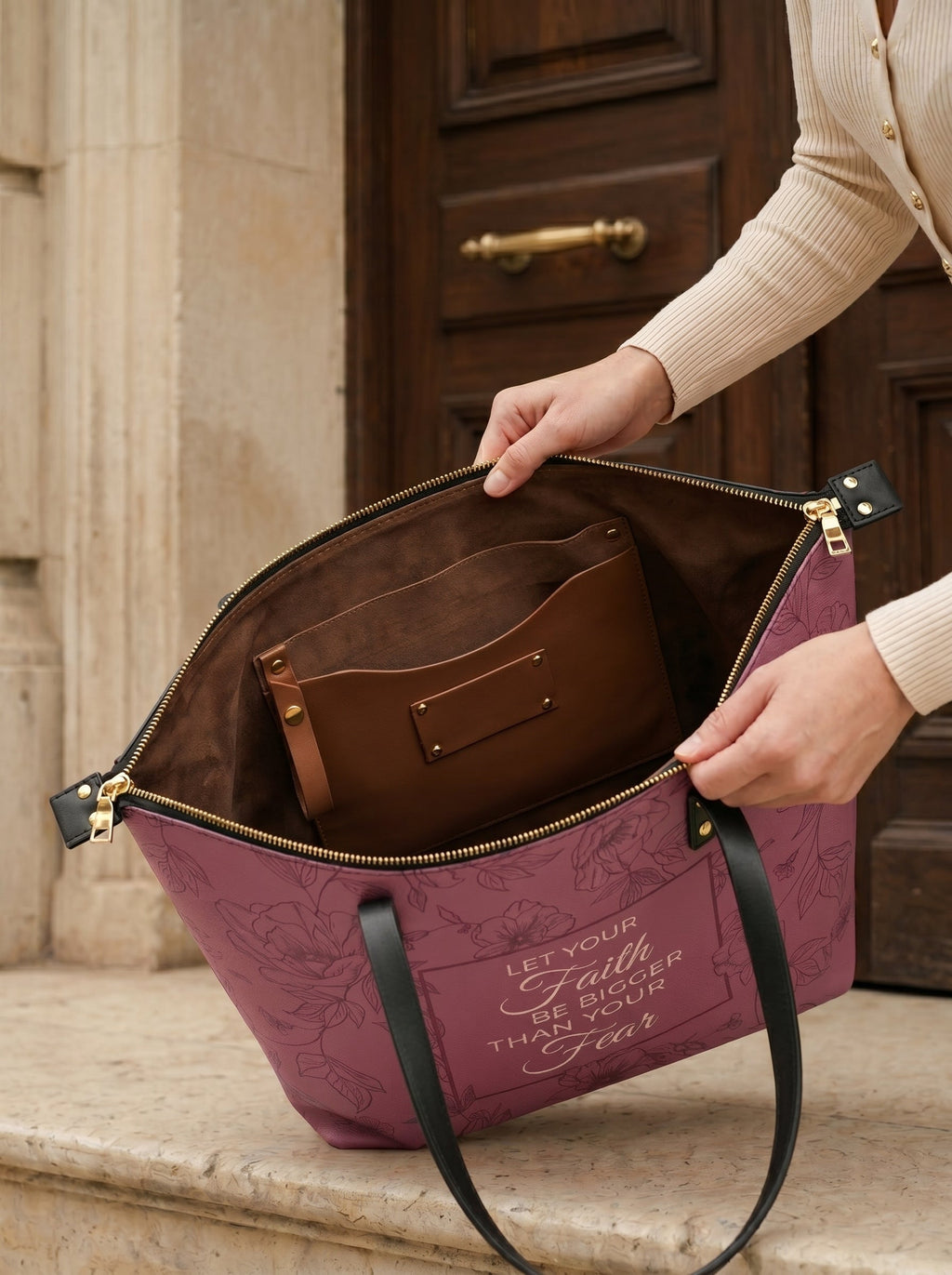 Flourish Classic Leather Tote Bag
